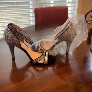 Silver glitter with black party high heels